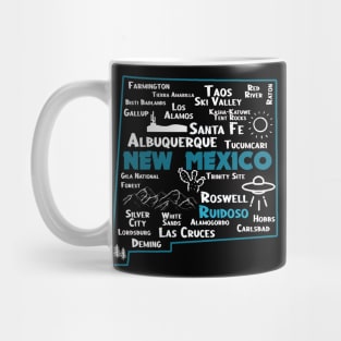 Cute map of Ruidoso New Mexico Albuquerque Map Santa Fe Los Alamos, Taos,Roswell Las Cruces Deming Carlsbad Silver City Mug